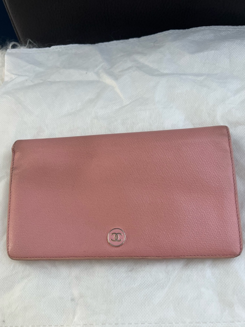 CHANEL VINTAGE Rose Pink Leather Continental Wallet